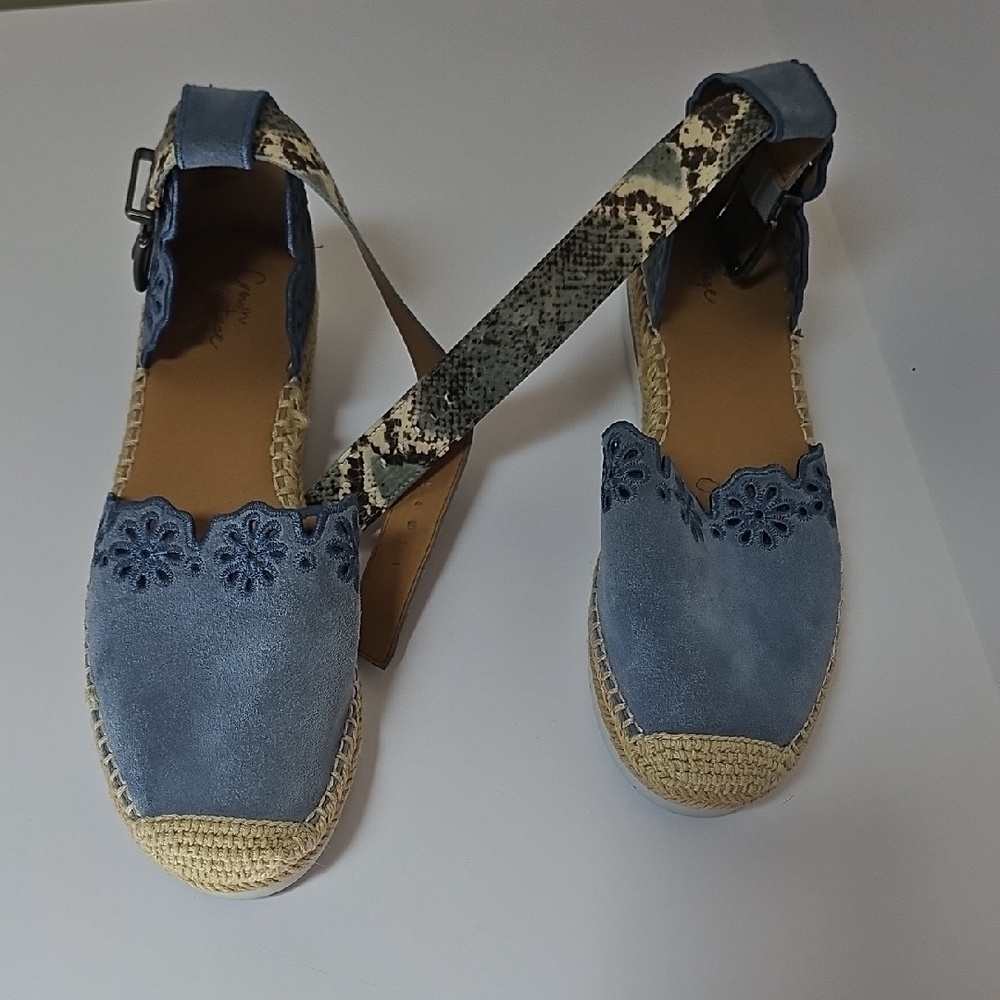 Crown Vintage Blue and Tan Espadrilles with Ankle Strap